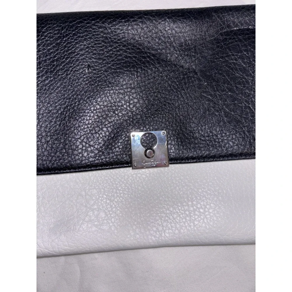ColorBlock Jessica Simpson‎ Clutch Bag Fold Over Black Silver Snap Closure Chic